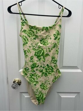 Aerie Floral One-Piece Swimsuit in Cream and Green